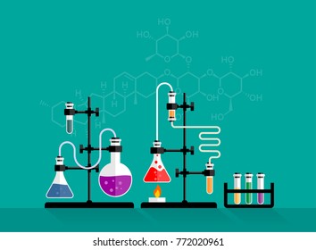 Education and science concept banner. Chemistry lab and science equipment.
Pharmacy and chemistry theme. Test glass flask with solution in research laboratory.  - Shutterstock ID 772020961