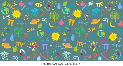 Education and Science concept. Flat design scientific icons. School background. Good for textile fabric design, wrapping paper, website wallpapers, textile, wallpaper and apparel. vector illustration