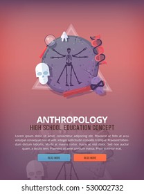 Education and science concept illustrations. Anthropology . Science of life and origin of species. Flat vector design banner