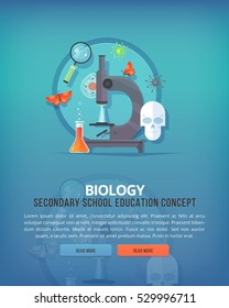 Education and science concept illustrations. Biology. Science of life and origin of species. Flat vector design banner