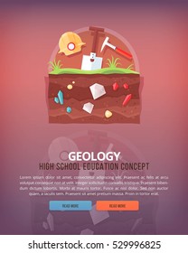 Education and science concept illustrations. Geology. Science of Earth and planet structure. Knowledge of athmospherical phenomena. Flat vector design banner
