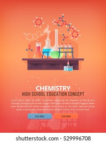 Education and science concept illustrations. Organic chemistry. Science of life and origin of species. Flat vector design banner