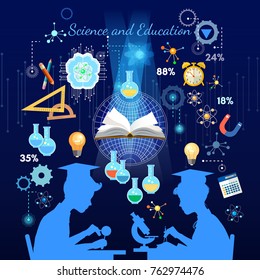 Education  and science concept. Silhouette of boy and girl. Children study. Open book of knowledge school background effective modern education template design 