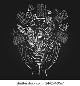 Education and Science designs concept with black vector. Illustration sketch ideas design.
