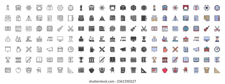 Education and science different style icon set. Line, glyph and filled outline colorful version, outline and filled vector sign. Symbol, logo illustration. Vector graphics