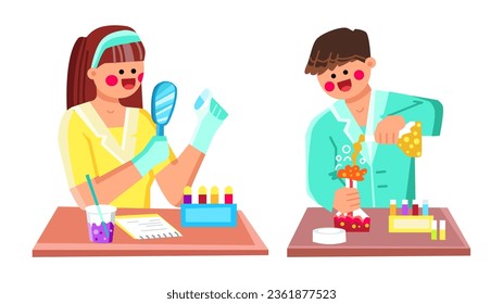 education science experiment kid vector. child girl, laboratory research, knowledge lab education science experiment kid character. people flat cartoon illustration