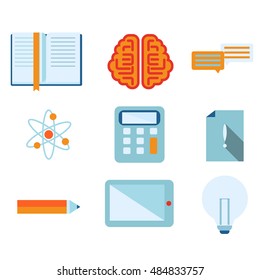 Education and science flat design icon vector set
