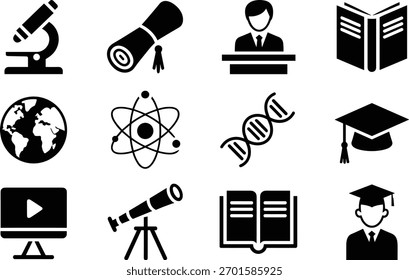 Conjunto de iconos de Educación y Ciencia: símbolos de Vector para el aprendizaje, la investigación y el logro académico