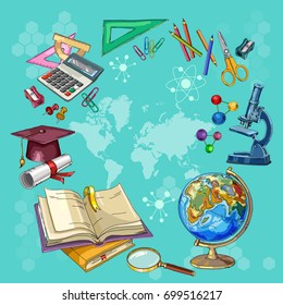 Education and science. Open book of knowledge. Symbol of science and education. Back to school concept. Modern education elements, school tools