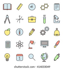 Education and science outline multicolored icons vector set. Modern minimalistic design.
