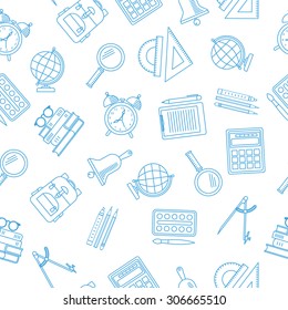 Education and science seamless pattern with learning icons in thin line style. Vector illustration.