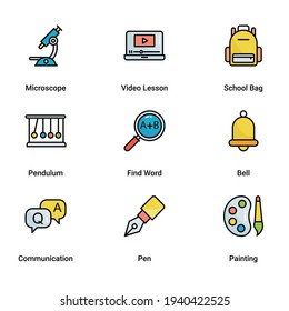 Education and Science technology App Icons Set. Colored Line Style Vector Illustrations. elements for mobile concepts and web apps. Collection modern infographic logo and pictogram.