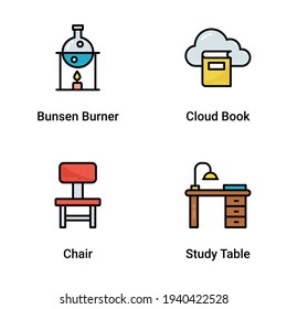 Juego de iconos de aplicaciones de tecnología de la educación y la ciencia. Ilustraciones de vectores de estilo de línea de color. para conceptos móviles y aplicaciones web. Colección de logotipo y pictograma infográficos modernos.