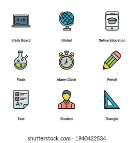 Education and Science technology App Icons Set. Colored Line Style Vector Illustrations. elements for mobile concepts and web apps. Collection modern infographic logo and pictogram.