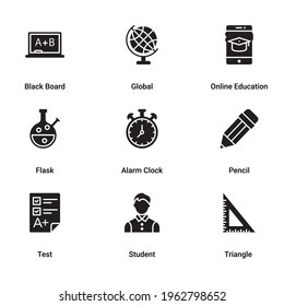 Education And Science Technology App Icons Set. Glyph Style Vector Illustrations. Elements For Mobile Concepts And Web Apps. Collection Modern Infographic Logo And Pictogram.