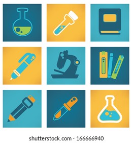 education and science vector symbols and flat web icons