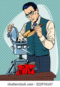 Education Scientist Teacher Robot Student Pop Art Retro Style