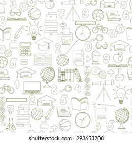 Education Seamless Background. Back To School. Knowledge Vector Icon Set