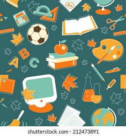 Education seamless background in outline style with hand drawn school objects