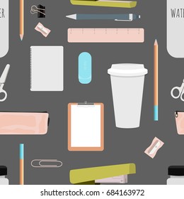Education seamless pattern in flat style. School stationery for prints, patterns and creative design. Vector illustration