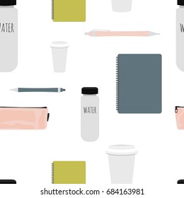 Education seamless pattern in flat style. School stationery for prints, patterns and creative design. Vector illustration