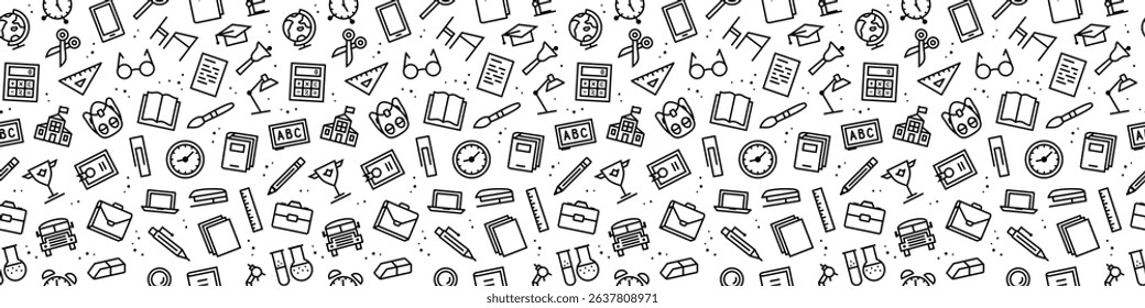 Education seamless pattern line icons black colo