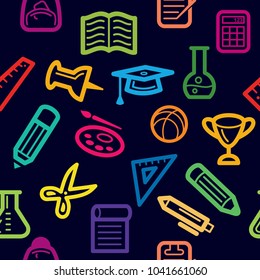 Education seamless pattern. School background with colorful line icons