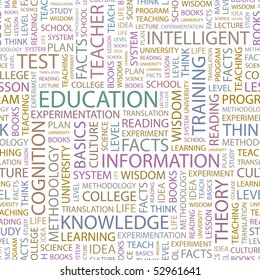 EDUCATION. Seamless vector background. Wordcloud illustration.