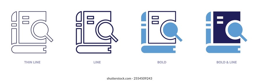 Education search icon in 4 different styles. Thin Line, Line, Bold, and Bold Line. Duotone style. Editable stroke.