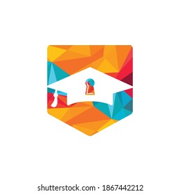 Education security logo design concept. Illustration of a key padlock sign with a bachelor's hat.