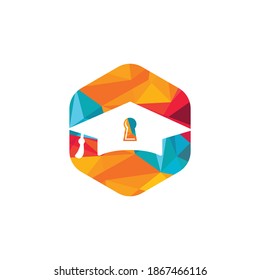 Concepto del logotipo de seguridad educativa. Ilustración de un candado con un sombrero de soltero.