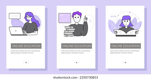 Education and self-development. The concept of trainings, seminars, online courses. Set of modern design templates for websites, applications, booklets, flyers. Vector illustration.