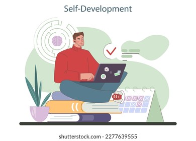 Education and self-development. Increasing of business or professional competences and skills. Digital training or e-learning for career qualification development. Flat vector illustration