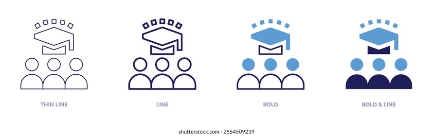 Education services icon in 4 different styles. Thin Line, Line, Bold, and Bold Line. Duotone style. Editable stroke.