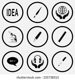 Conjunto de educación. Iconos vectoriales de conjuntos en blanco y negro.