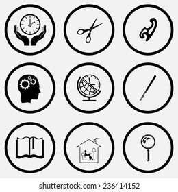 Education set. Black and white set vector icons.