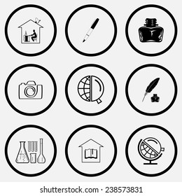 Education set. Black and white set vector icons.