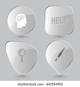 Education set. Glass buttons on gray background. Vector icons.