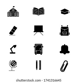 education set icon glyph style for your web design, logo, UI. illustration. such as school,book,graduation,globe,eraser,blackboard,Backpack school,desk lamp,clip,