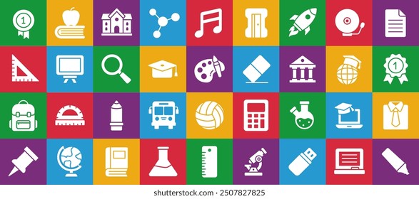 Education set icons collection (Learning icons , E-learning , knowledge, study, school, university , online education) vector icons on colorful background 