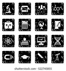 Education set icons in grunge style isolated on white background. Vector illustration