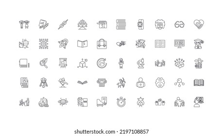 Education set ideas, linear icons, line signs set, vector collection