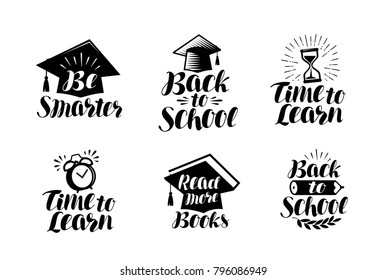 Education set of labels or icons. School, college concept. Lettering vector illustration