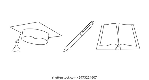 Education set in one continuous line. One line drawing, minimalism. Vector illustration.