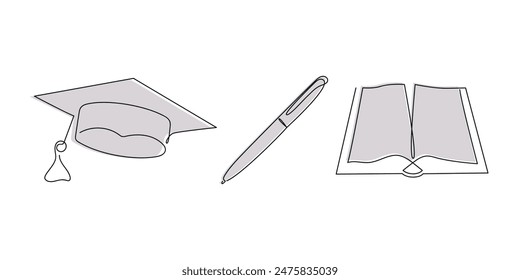 Education set in one continuous line in color. One line drawing, minimalism. Vector illustration.