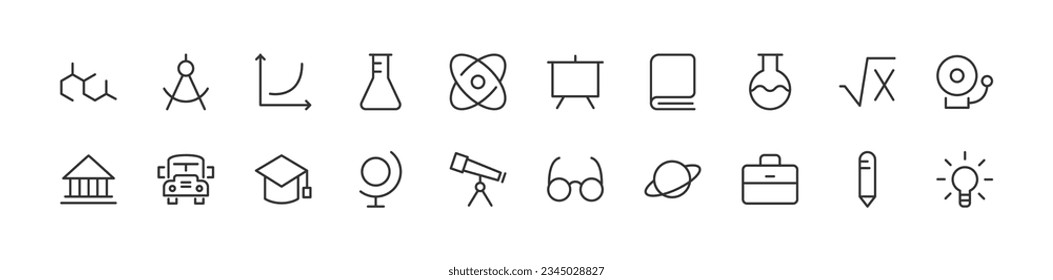 education set of simple line icons. Collection of web icons for UIUX design. Editable vector stroke 24x24 Pixel Perfect