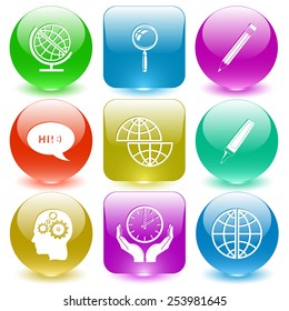 Education set. Vector set glass buttons.