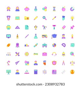 education Set vector icons in retro modern flat design, school and university with elements for mobile concepts and web apps
