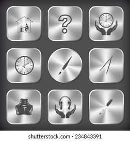 Education set. Vector round and square steel buttons.