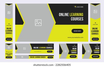 Education set of web banner template design for social media posts, editable vector eps 10 file format